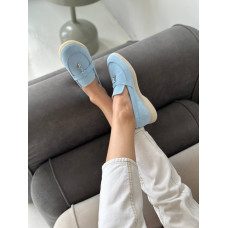 Ніжно-блакитні замшеві лофери на низькому ходу Арт. 156-6